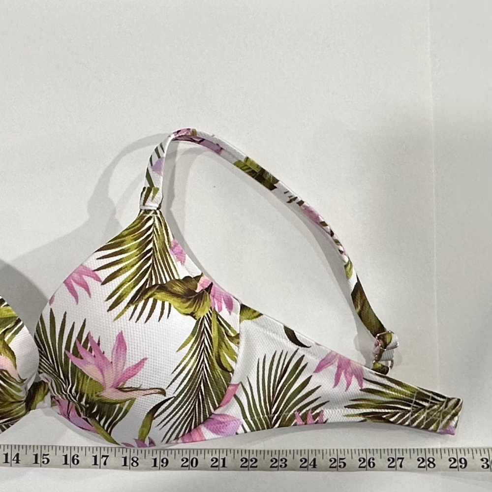 Shade & Shore White Ruched Purple Floral Bikini Top 38 D. - Picture 7 of 10